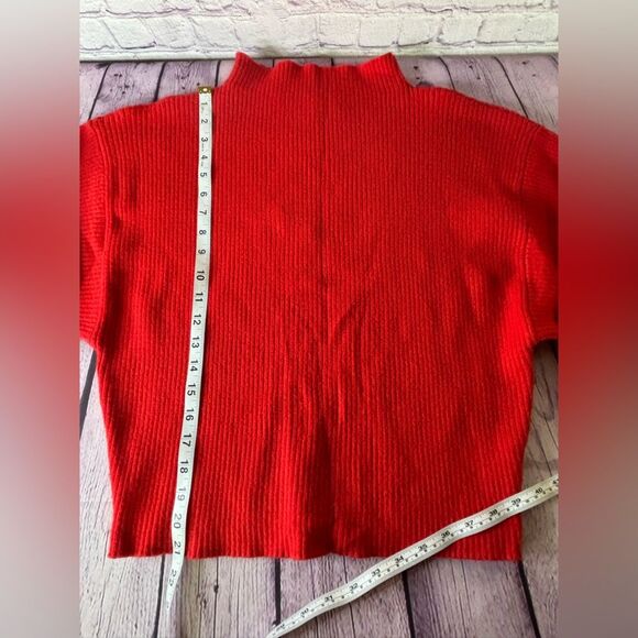 Line & Dot Anthro Adler Red Ribbed Sweater Mock Neck Balloon Sleeve Large L - Picture 10 of 10